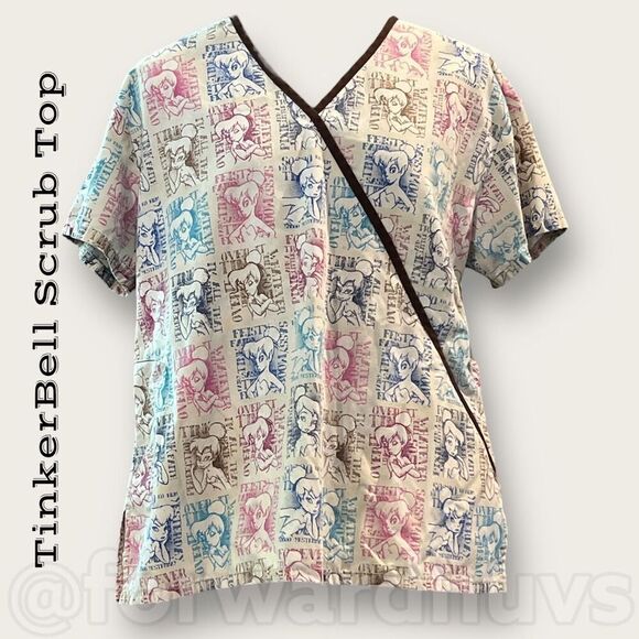 Bundle Sale 3 for $15 | Disney TinkerBell Scrub Top Size Medium - Picture 1 of 8